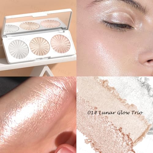 3-Color Shimmer Highlighter Palette – Long-Lasting, Waterproof