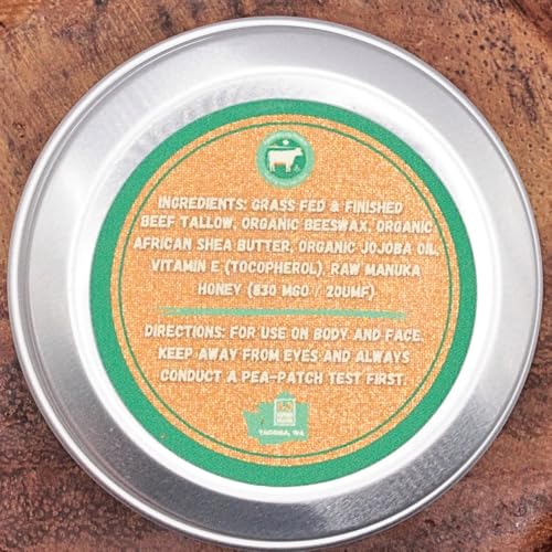 Tallow Balm with Manuka Honey, Organic Beeswax, Shea Butter, Jojoba Oil and Vitamin E - Moisturizing Lips, Face & Body - 1oz