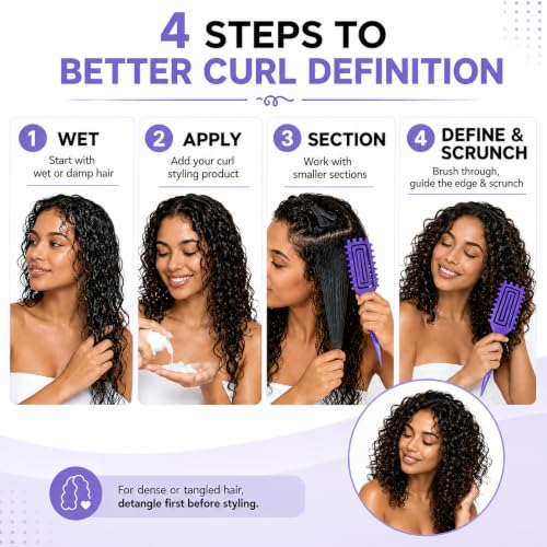 MMBVSZ Purple Curly Hair Brush for Defining & Detangling Wet & Dry Curls