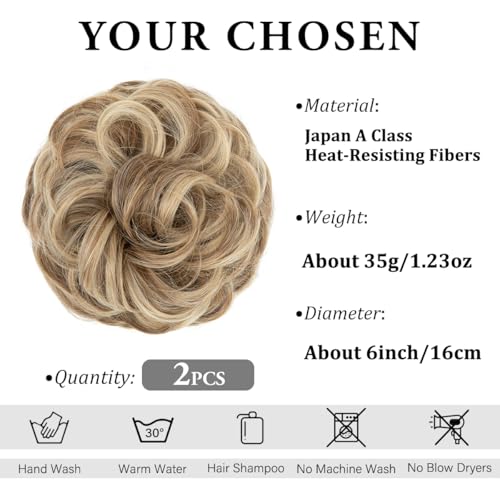 SARLA Messy Hair Bun Scrunchies - 2PC Wavy Updo Extensions