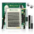 KEYYOULASH Lash Clusters Kit Volume 144pcs 8-18MIX Lash Extension Kit Thick Lash Clusters D curl with Bond and Seal,Remover,Applicators for DIY Thin Band Eyelash Clusters at Home (KY04 Kit)