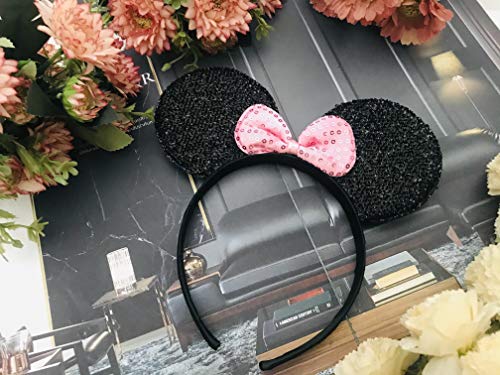 Products4ushop Sequin Bows Headband, Mouse Ears Headbands Kids Adult, kids headbands girls: M1 (Black-Pink1)