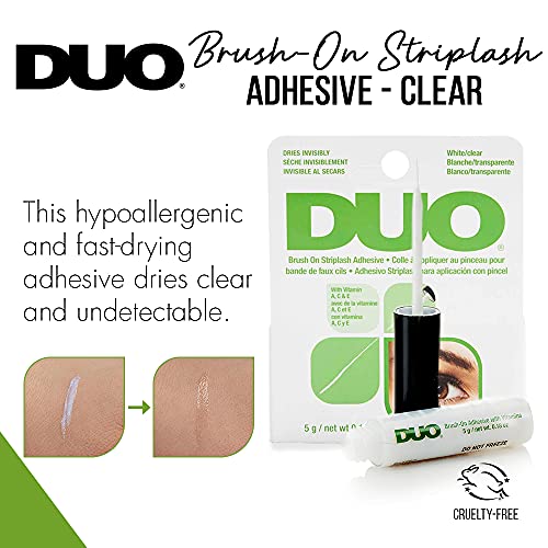 DUO Brush-On Clear Lash Glue ?Waterproof Strip Lash Adhesive with Vitamins A, C & E, Long Lasting Eyelash Glue, 0.18 oz, 2 Pack