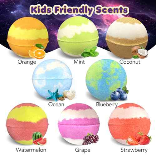 Bath Bombs for Kids with Toys Inside, 8 Light up Bath Bomb of Solar System Set, Planet Bath Bomb with Surprise Inside, Kid-Friendly Bubble Bath Fizzies Gifts for Boys Girls