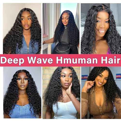 Glueless Wigs Human Hair Pre Plucked Pre Cut Wear and Go Deep Wave Lace Front Wigs Human Hair for Beginners Upgraded No Glue Pre Cut 5x5 Hd Lace Closure Wigs for Black Women Human Hair 16 Inch