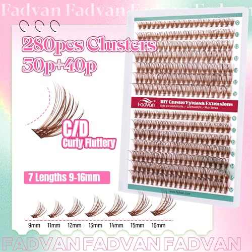 Brown Lash Clusters 280PCS - 30D+40D Volume Wispy Eyelash Extensions