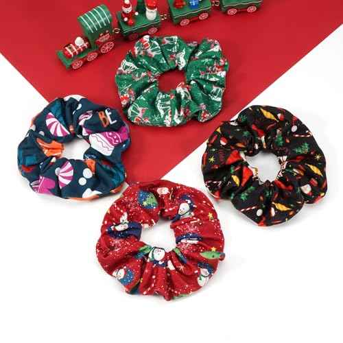 4 pcs Xmas Hair Scrunchies Santa Claus Snowman Christmas Hair Ties Soft Elastic Hair Bands for Women