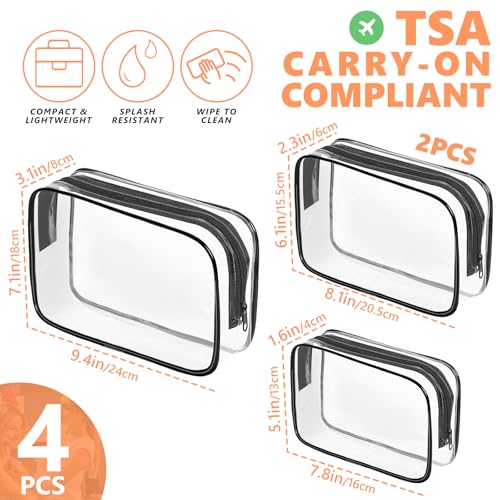 AURUZA 4-Pack Black Clear Travel Makeup Bags TSA Approved Cosmetic Organizer