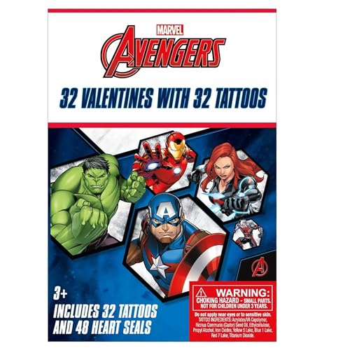 Avengers Valentine's Day Cards & Tattoo Set 32-Count