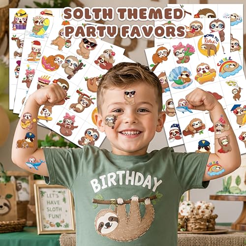 96 Pcs Cute Sloth Temporary Tattoos for Kids