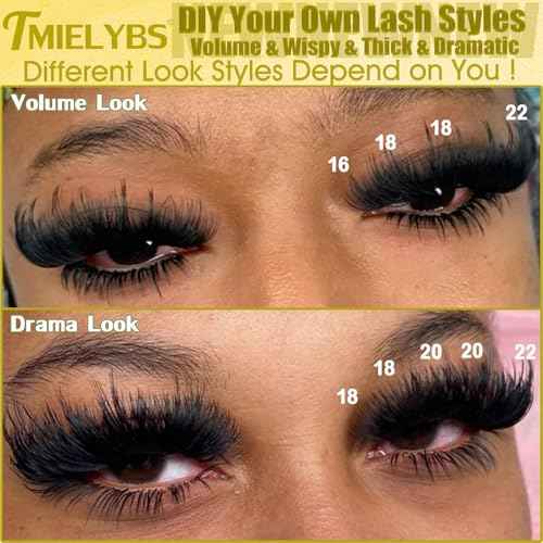 Lash Clusters 16-22mm Long Cluster Eyelash Extensions Thick D C Eyelash Clusters 240pcs Waterproof Individual Lashes Soft Wispy False Eyelashes DIY Volume Lash Extension at Home, by TMIELYBS