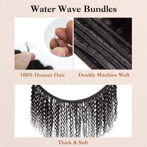 Water Wave Human Hair Bundles - 24, 26, 28 Inch Virgin Brazilian