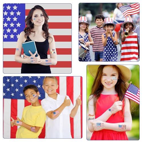HOWAF 4th of July Temporary Tattoos, 60pc Glitter Flag Stickers