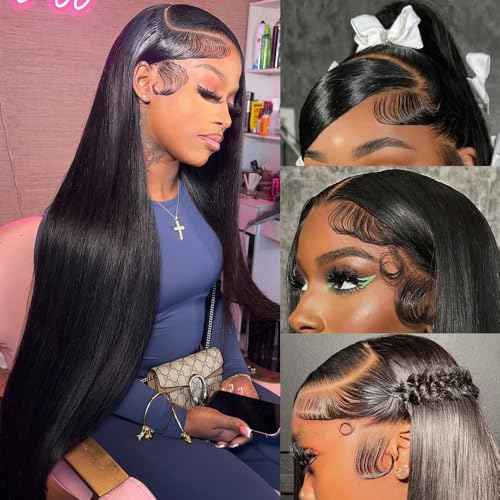 13x6 Lace Front Wigs Human Hair for Women 200 Density HD Transparent Straight Lace Front Wigs Human Hair Pre Plucked Glueless Wigs Lace Frontal Wigs Natural Color 18 Inch