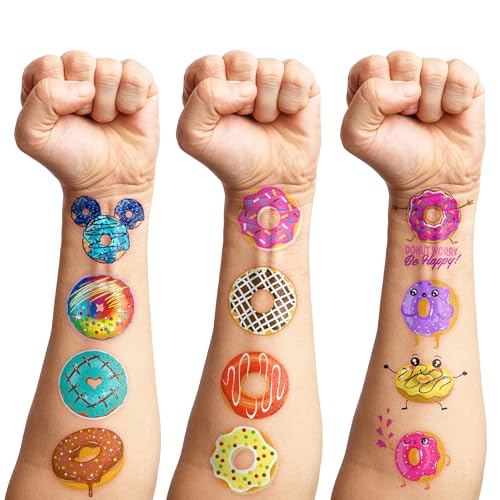 96 PCS Donut Temporary Tattoos for Kids - Waterproof Party Favors