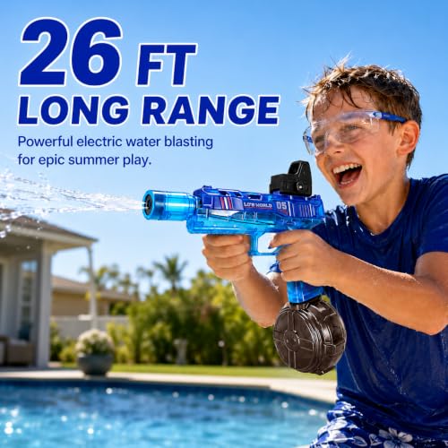 Electric Water Gun with LED Lights, 26ft Range, 300ML Tank