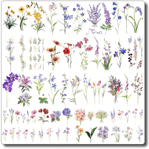 40 Sheets Watercolor Flower Temporary Tattoos for Women - Tiny Wildflower Fake Tattoo Stickers for Body Neck Hand
