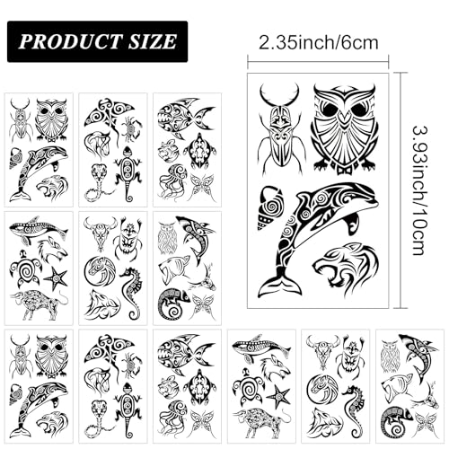 Tribal Temporary Tattoos - 12 Sheets Black Polynesian