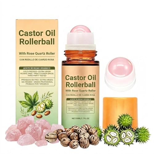 Cold Pressed Castor Oil with Rose Quartz Roller for Skin & Hair