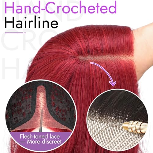 Berry Red Wavy Bob Wig - Glueless Synthetic Lace Front 14 Inch