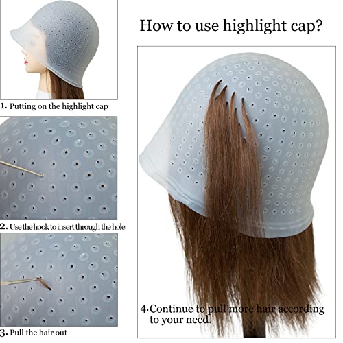 BAILYELA Punched Silicone Highlight Cap Set with Brushes - Reusable Hair Dyeing Tools