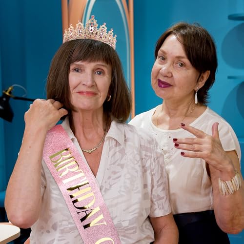 Rhinestone Birthday Tiara & Sash Set for Women Girls