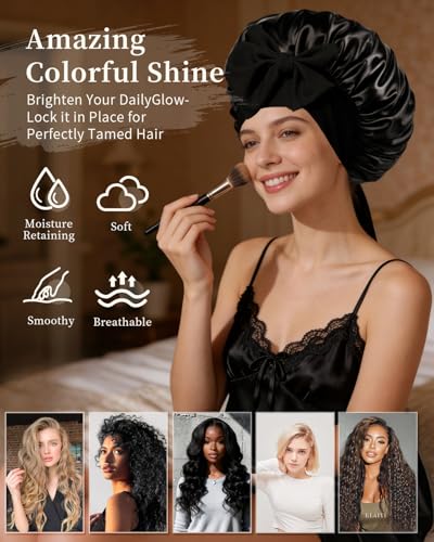 Silk Satin Bonnet for Women - Large Sleep Cap with Tie Band