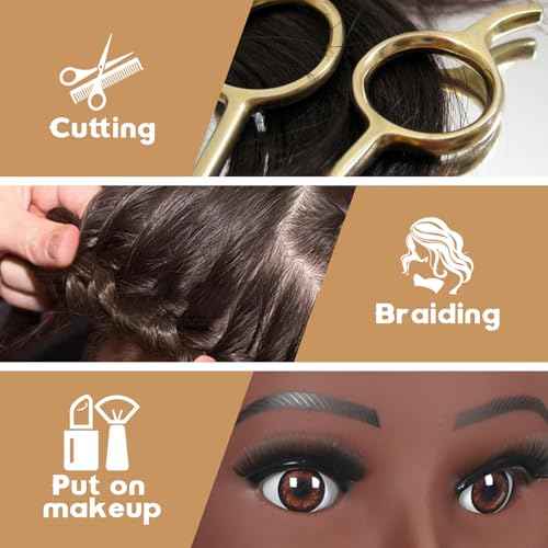 WeiRan 26"-28" Mannequin Head Styling Head with Hair Cosmetology Manikin Doll Training Head for Hairdresser Practice Braiding Free Clamp Holder and Comb (a01-block)
