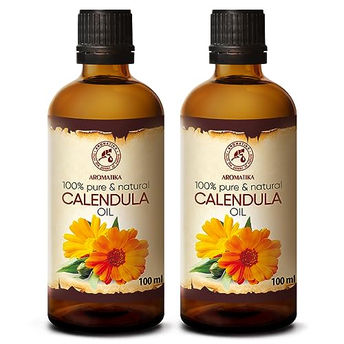 AROMATIKA Calendula Oil set 2 x 3.4 Fl Oz - 6.8 Fl Oz - Calendula Officinalis - Infused - Almond Oil Base - 100% Pure & Natural - Marigold Oil - for Skin, Nails, Hair, Face, Body