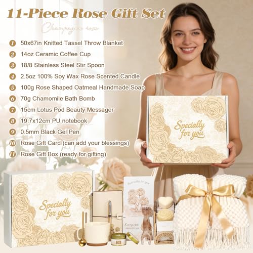 10-Piece Self Care Gift Set for Women with Blanket & Candle