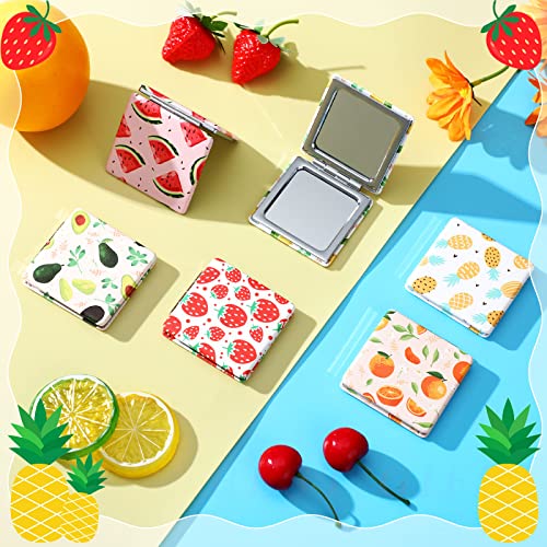 Vicenpal Compact Mirror Small Pocket Fruit Design Mini Magnifying Portable Makeup Compact PU Leather Double Sidepocket Mirror for Women Party Gift Baby Shower(Square Style)