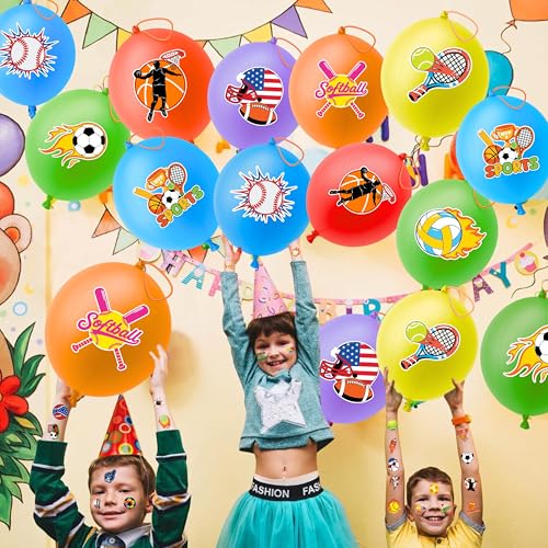 72 PCS Sports Balls Party Favors Kit with Punch Balloons & Tattoos