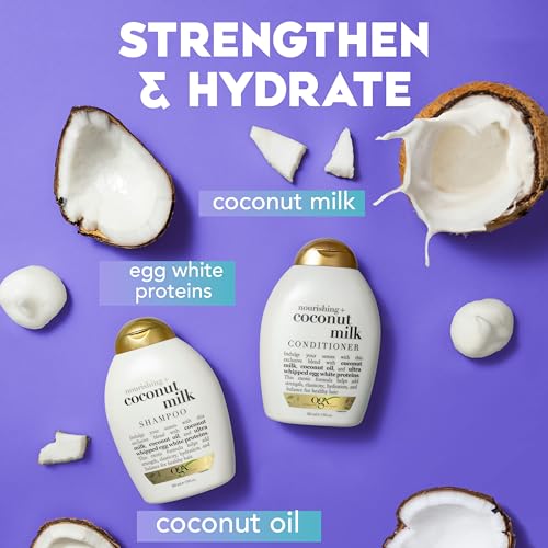 OGX Nourishing + Coconut Milk Moisturizing Conditioner for Strong, Healthy Hair with Coconut Oil & Egg White Protein, Paraben-Free, Sulfate-Free Surfactants, 25.4 fl oz (Pack of 2)