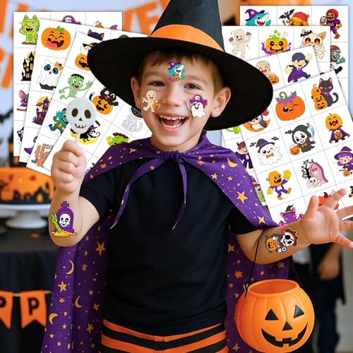 96 Pre-Cut Halloween Temporary Tattoos for Kids Party Favors