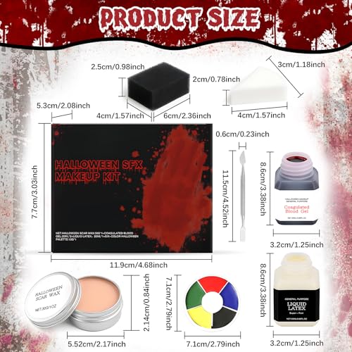 Halloween SFX Makeup Kit with Scar Wax, Liquid Latex & Stage Blood