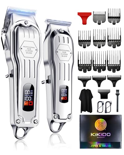 KIKIDO Professional Cordless Hair Clippers for Men - 10 Combs & LCD Display