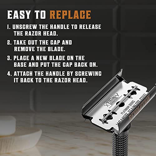 SHAVING REVOLUTION Long Handle Double Edge Safety Razor - Butterfly Open Razor with 10 Japanese Stainless Steel (Black)