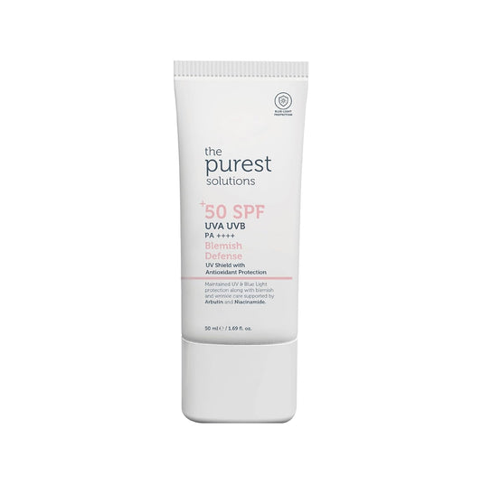 The Purest Solutions Blemish Defense (UV Shield with Antioxidant Protection SPF 50+) - 8h UVA Protection, Arbutin & Niacinamide for Skin Tone Harmonization and Moisturizers - Vegan (50 ml)