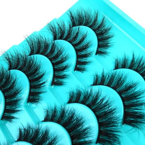 False Eyelashes Natural Cat Eye Lashes Lightweight 10 Pairs C Curl Wispy Eyelashes Curly 3D Faux Mink Eyelashes Pack (Natural B1)