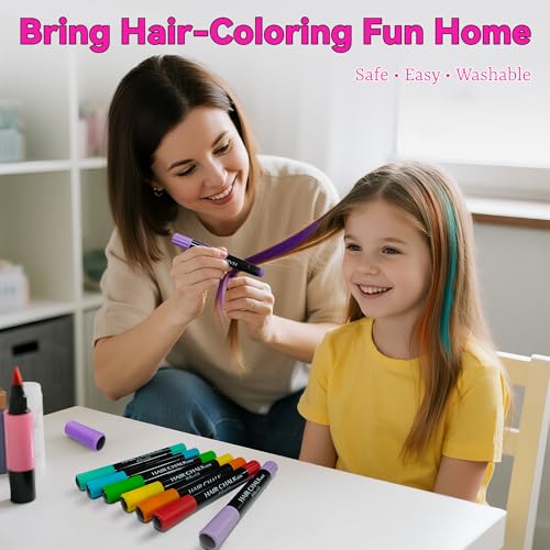 Dustless Hair Chalk for Kids - 10 Washable Colors, Safe & Fun