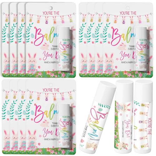 12 Pack Easter Gifts for Coworkers Employees Lip Balm Bulk Moisturizing Nourishing Lip Care Thank You Gift Set for Women Adults Adorable Easter Basket Stuffers Party Favors (Bunny)
