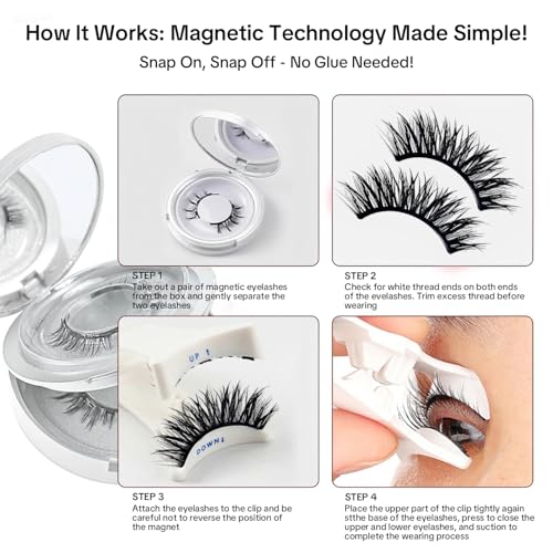 Magnetic False Eyelashes Kit with Applicator, Reusable False Eyelashes with Magnetic Eyeliner, Natural Look, Easy to Use Long-Lasting, for Everyday or Special Occasions