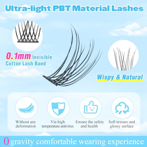 Natural Lash Extension Kit 240 Pcs Lash Clusters 10-16 MM Wispy Cluster Eyelash Extensions C Curl Individual Lashes Extensions Kit with Lash Bond and Seal and Eyelash Clusters Tweezers by Delyneph