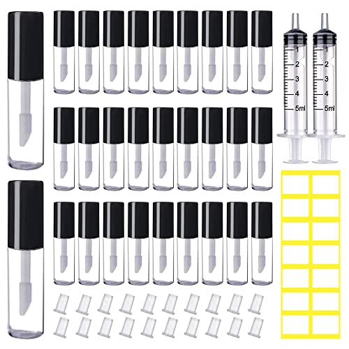 AMORIX 50pc 1.2ml Black Lip Gloss Tubes with Wand & Labels