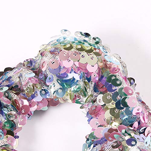 3Pcs Shiny Sequin Hair Scrunchies Hairbands, Women Elastic Glitter Fashion Scrunchie Hair Ties Ropes Hair Bands Headwear Ponytail Holders Bun Cover Hair Accessories for Gym Dance Party Club, A