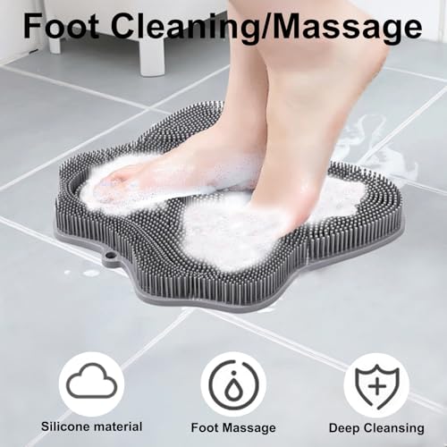 Shower Foot Scrubber, Shower Foot and Back Scrubber with Suction Cups, Shower Silicone Foot Washer for Exfoliating Massage£¨Grey£©