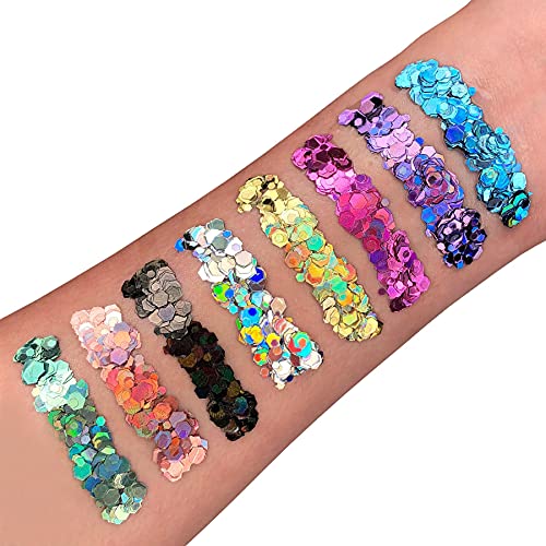 Holographic Chunky Glitter by Moon Glitter ? 100% Cosmetic Glitter for Face, Body, Nails, Hair and Lips - 0.10oz - Set of 8 colours