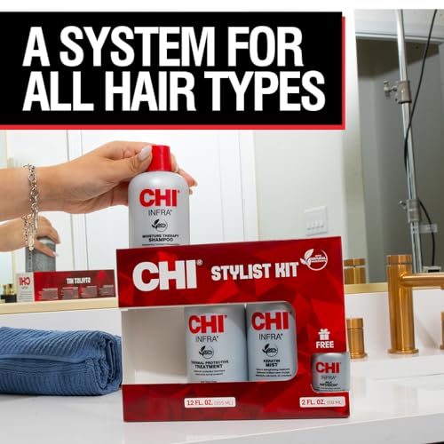 CHI Infra Hair Strengthening Kit, 4-Piece Set, Shampoo, Treatment, Keratin Mist & Silk Infusion