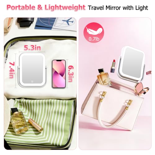 FUNTOUCH 30X Magnifying Travel Mirror with 3000mAh Light