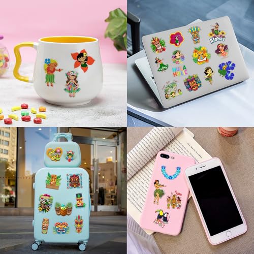 103 PCS Hula Hawaiian Temporary Tattoos Stickers Summer Beach Aloha Tiki Hawaii Luau Tropical Hula Dance Party Decorations Theme Birthday Supplies Favors Tattoo Gifts Kids Girls Boys School Rewards